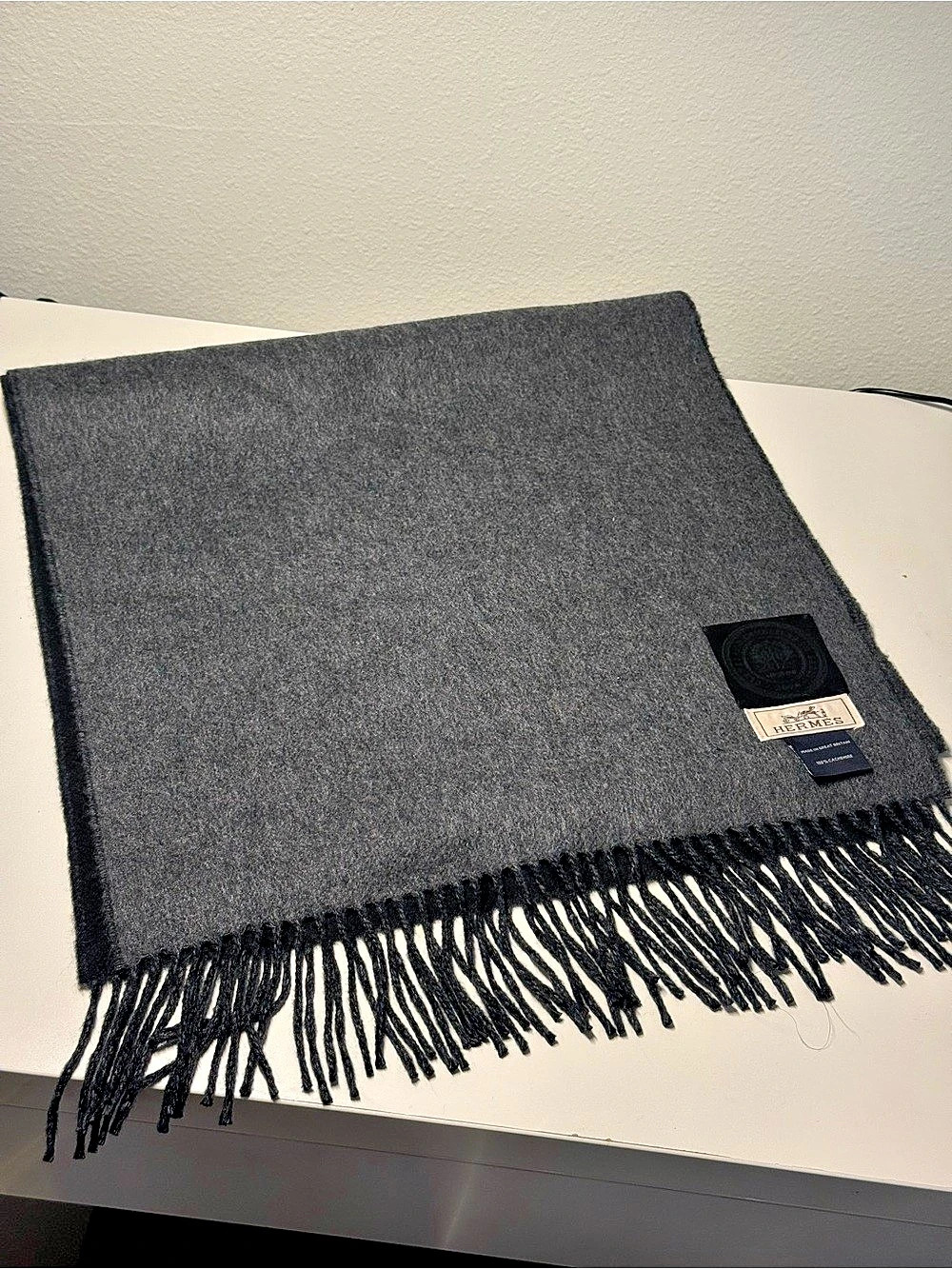 Hermès Cashmere Fringe Scarf Gray Fringed Scarf